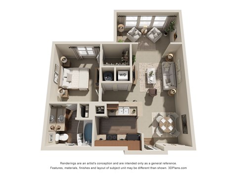 Floor plan for 1 bed, 1 bath, 757 sqft